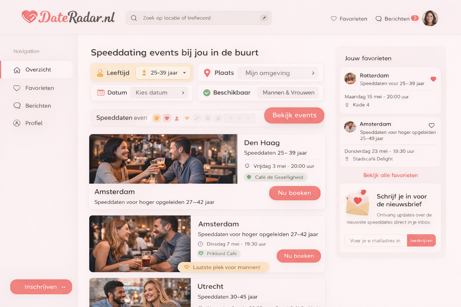 Overzicht van events met filters